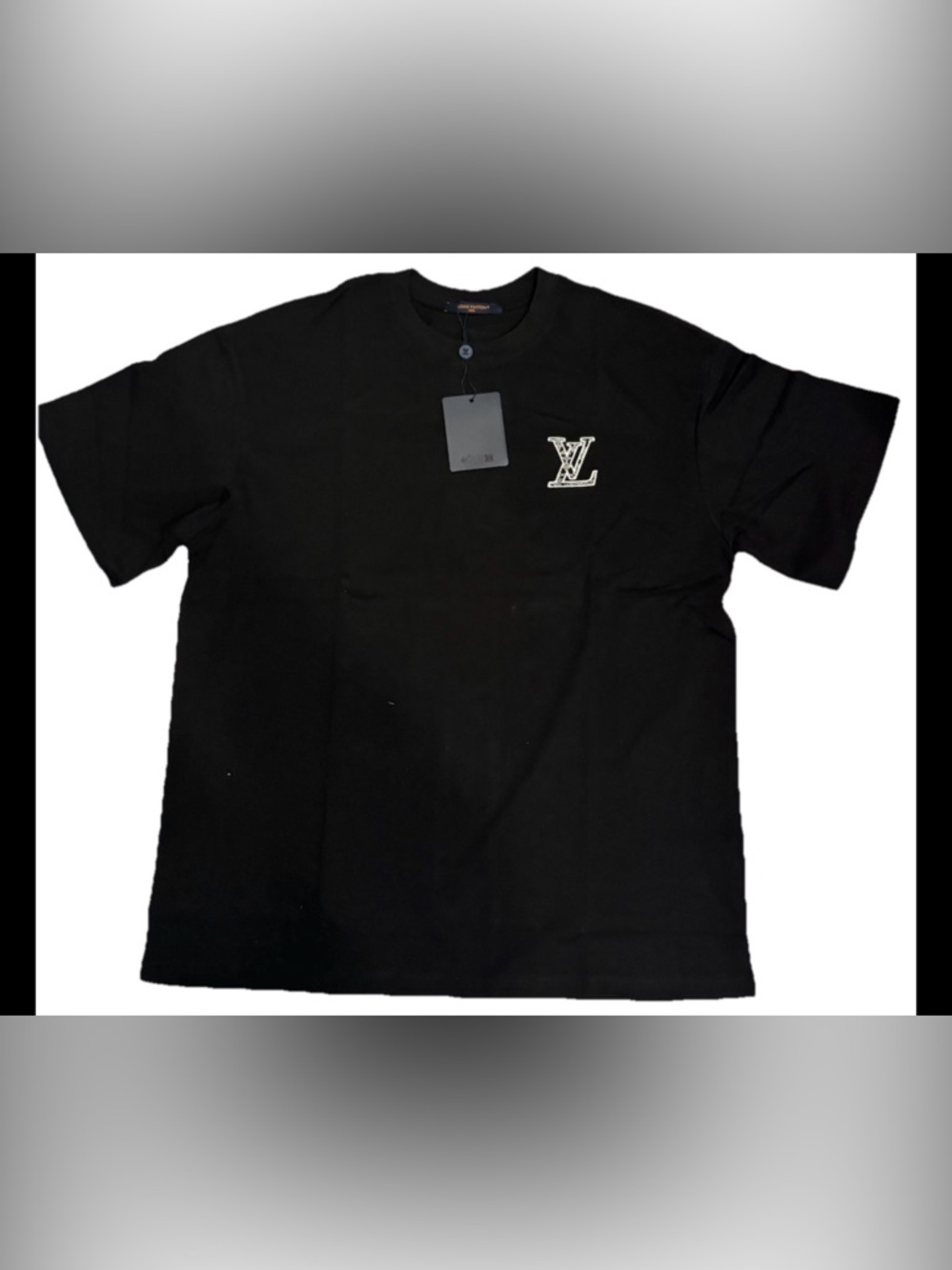 Louis Vuitton Black Short Sleeve Tee with White Monogram Motifs - Picture 2 of 6
